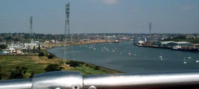 Fine vista from the Orwell Bridge shortly after letting fly of some coloured balloons and watching them sail out over the river: whee!