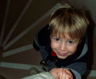 Youngest descending the stairs at the observatory